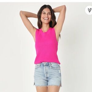 LULUS HOT PINK “EXCEPTIONAL VIBE” FULL LENGTH KNIT SWEATER TANK TOP SIZE XS
